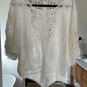 Democracy White Crochet Lace Peasant Blouse